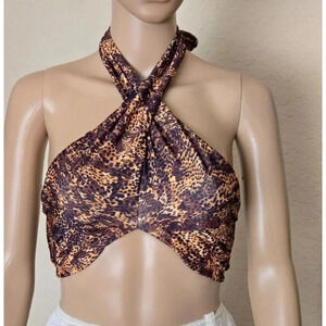 Out from Under Women's Med Brown Animal Print Underwire Bikini Halter Top